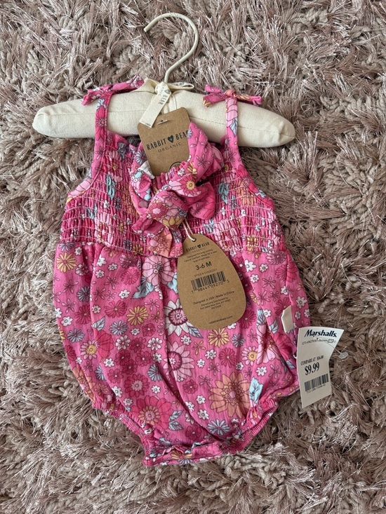Rabbit And Bear Other - Rabbit & Bear Organic Pink Floral Baby Romper (3-6M)